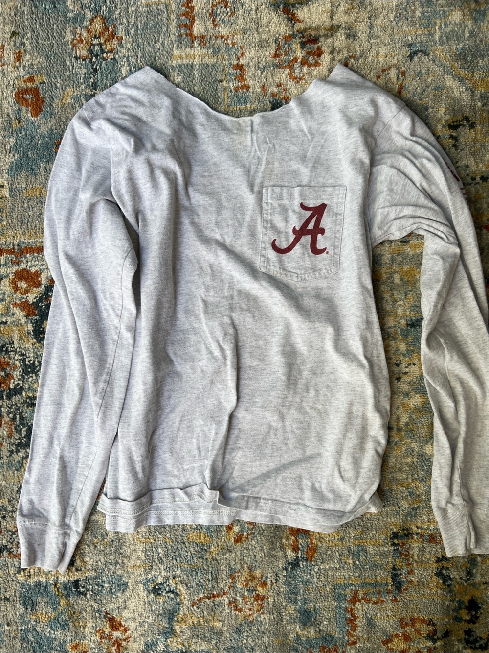 University of Alabama Light Gray Long-Sleeve Pocket Sweater with Crimson 'A'